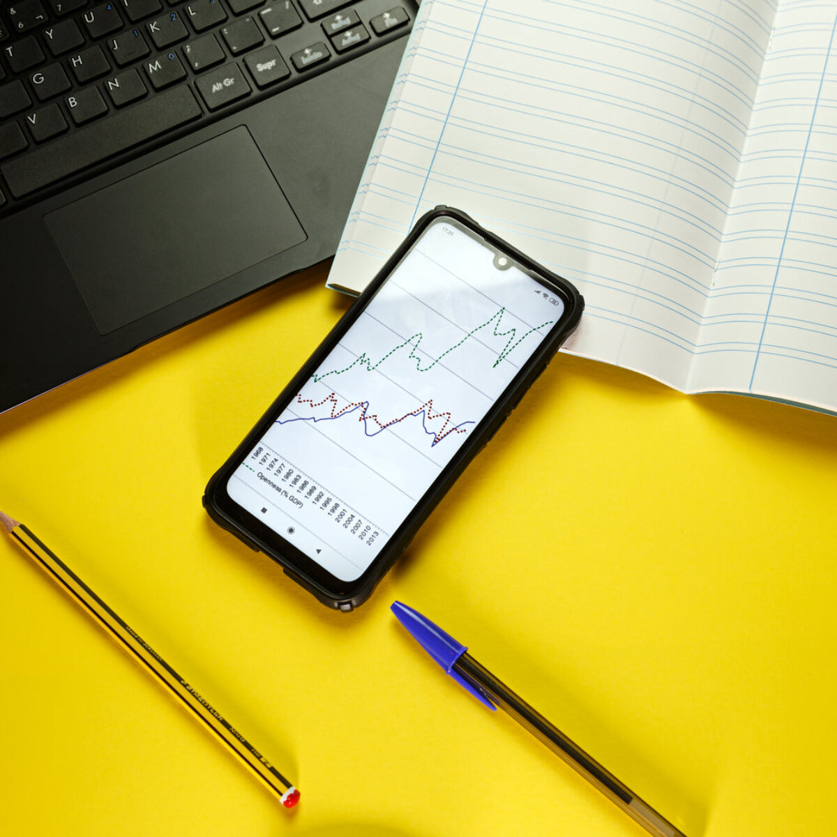 Flatlay Of A Laptop And Cellphone With Notebook